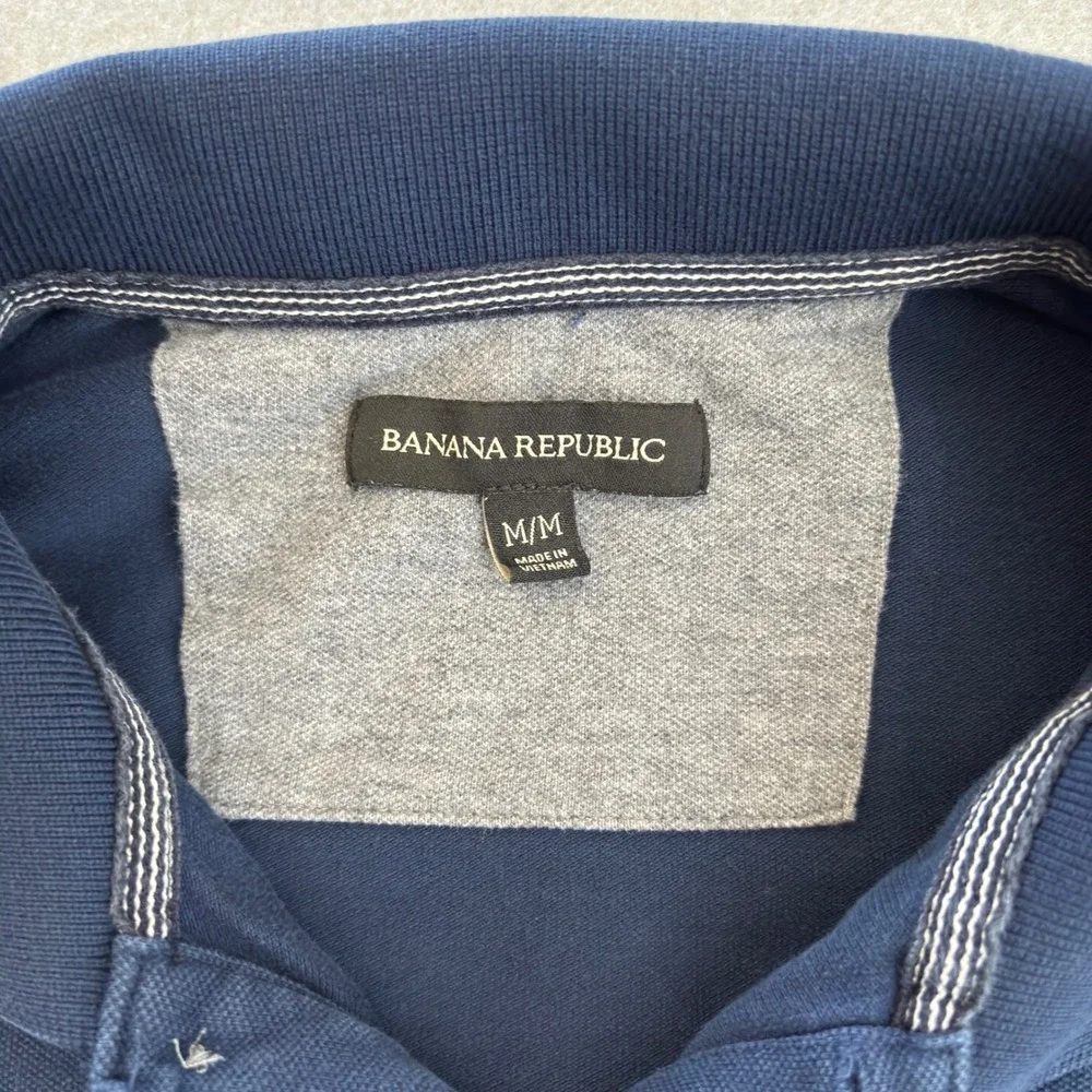 Banana Republic Mens Navy Blue Pique Cotton Elephant Logo Polo Shirt M 423451